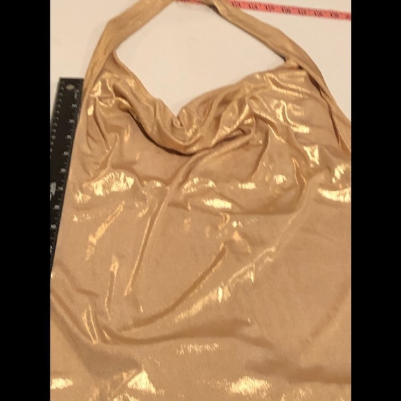 Boston Proper size large gold metallic halter draped neckline lots of stretch - Picture 2 of 6
